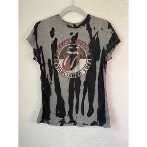 Rolling Stones Graphic T Shirt Bleach Dye Rock Band Music Tee Womens